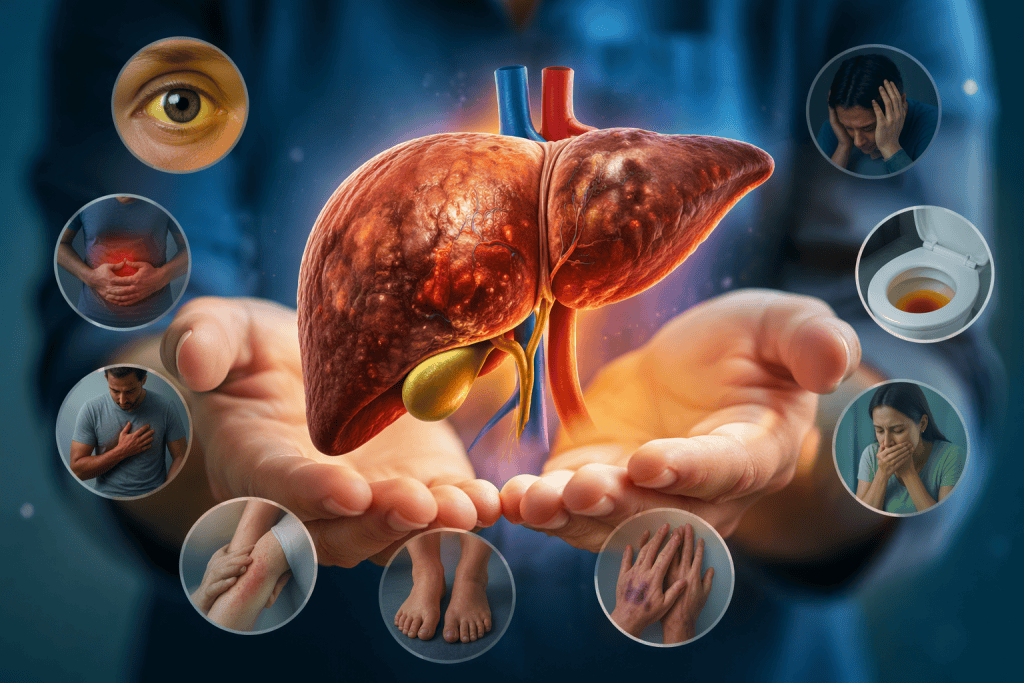 Human liver with symptoms infographic