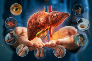 Human liver with symptoms infographic