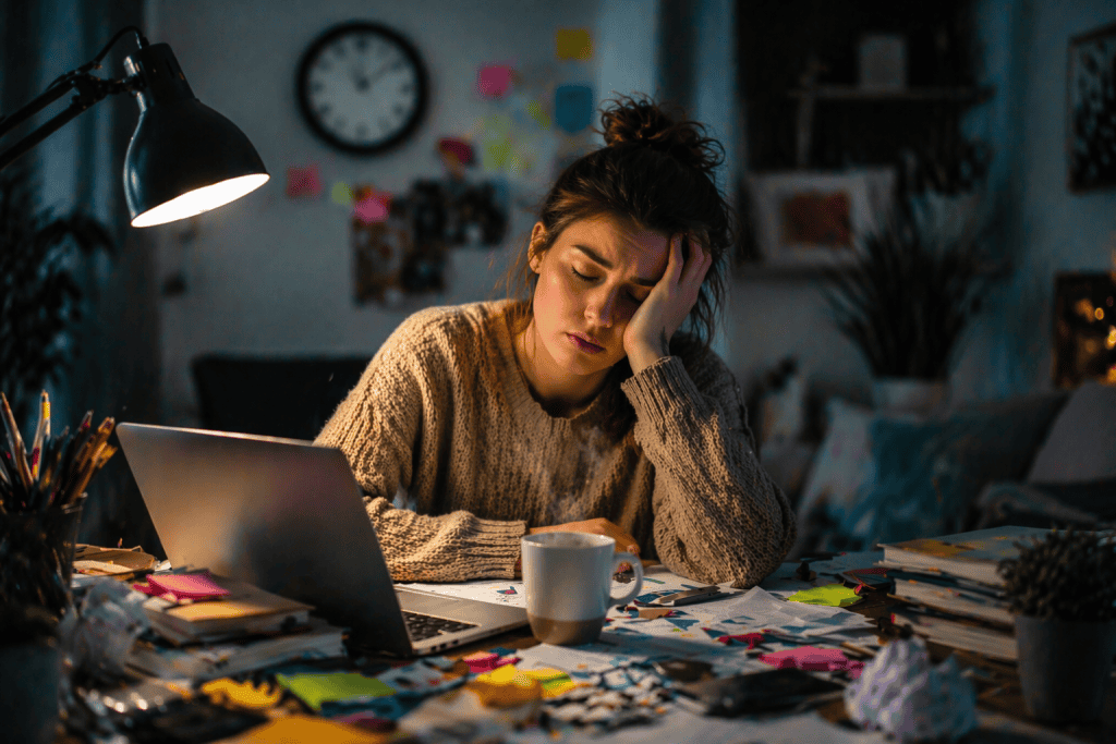 Late-night study session stress