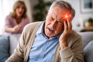 Man in distress on the couch