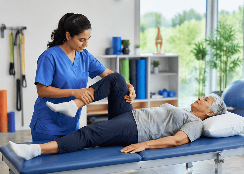 Physical therapy session in a bright clinic